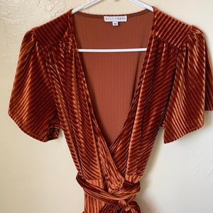 Baltic Børn Burnt Umbre short sleeve, velvet ribbed wrap maxi dress